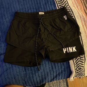 PINK Victoria's Secret Black Athletic Shorts with Drawstring Waist